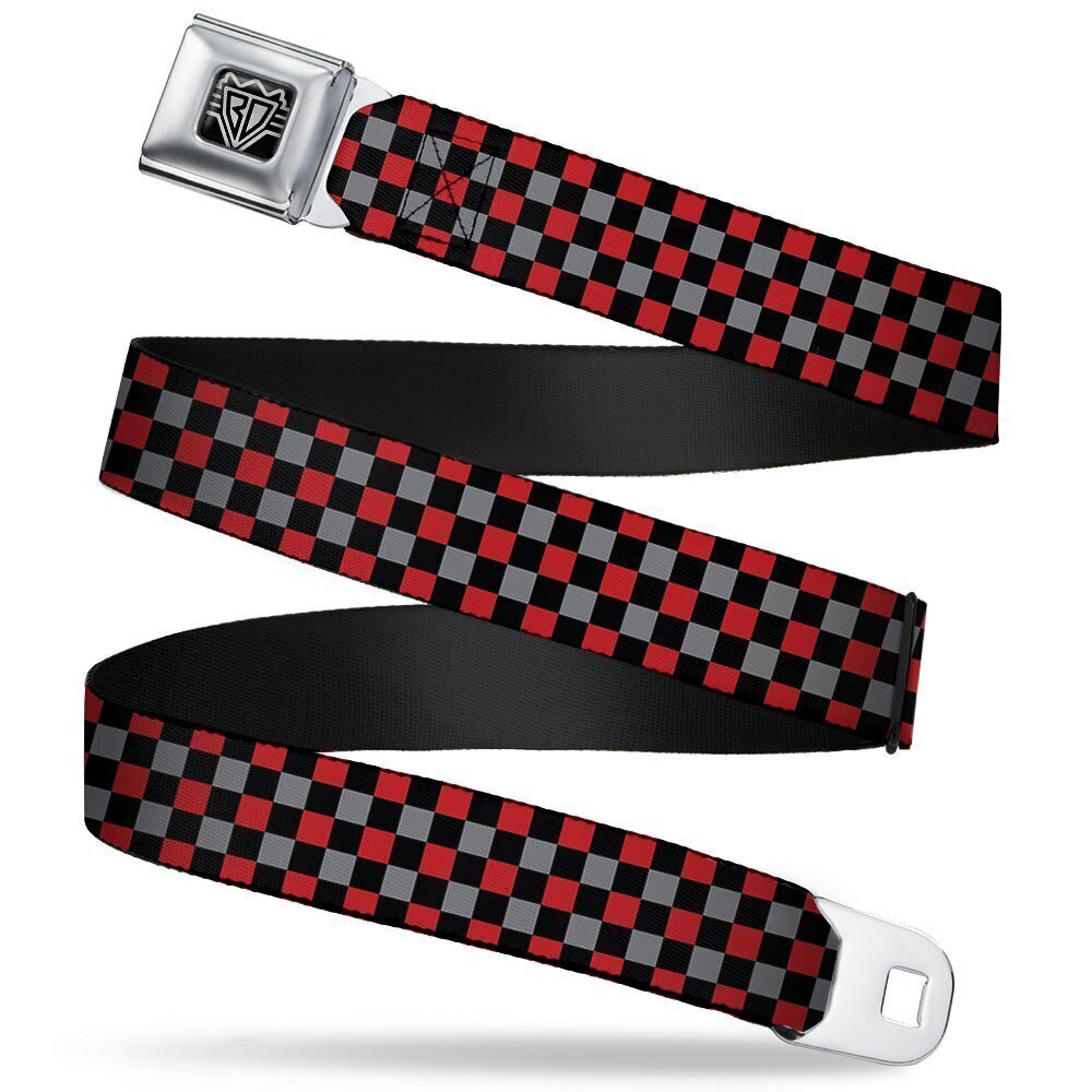 1949 Seatbelt Belt - Mini Checker Black/Gray/3 Red - 1.0" Wide - 20-36
